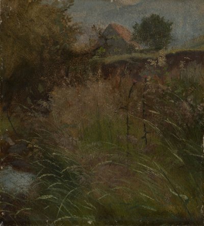 Meadow, Farmhouse in the Background by Hans Thoma