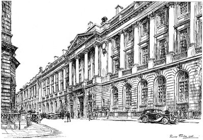 The Exterior of the RAC Clubhouse in Pall Mall, London, 1946 by Hanslip Fletcher