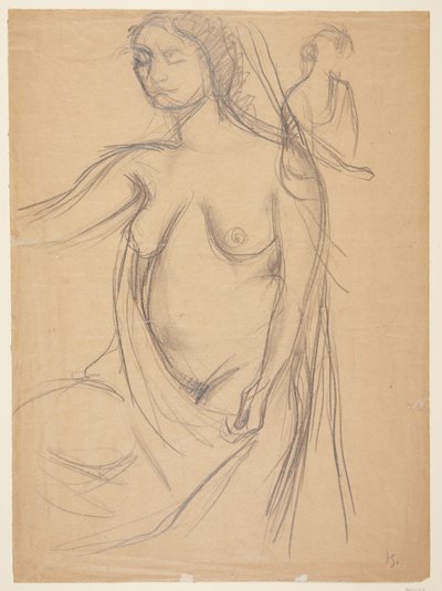 Female Model, Three-Quarter Profile to the Left, Cut Off at the Knees, and a Small Model Study by Harald Giersing