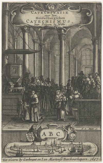 Church Interior (Title Page for: P. de Witte, Catechizatie over den Heidelbergschen catechismus, 1657) by Harmen de Mayer