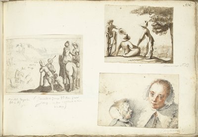 Hunters with Falcons, Shepherd Boys, and Woman with Child by Harmen ter Borch
