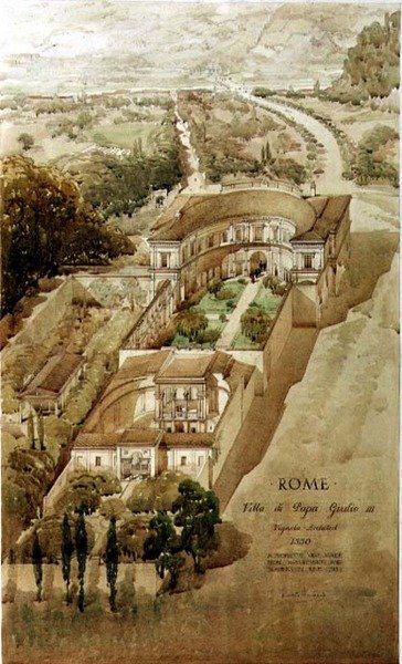 A perspective view of the Villa di Papa Giulio in Rome by Harold Chalton Bradshaw