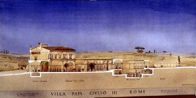 View of the Colonnaded Court and Garden of the Villa di Papa Giulio in Rome by Harold Chalton Bradshaw