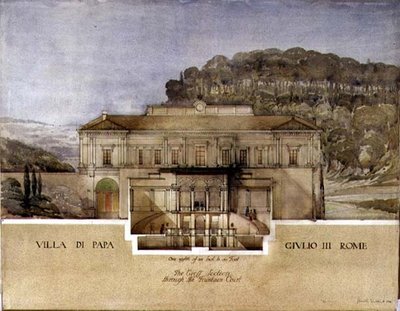 View of the Cross Section through the Fountain Court of the Villa di Papa Giulio in Rome by Harold Chalton Bradshaw