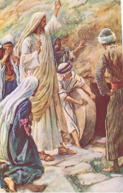 Jesus raises Lazarus from the dead, illustration from Harold Copping Pictures: The Crown Series by Harold Copping