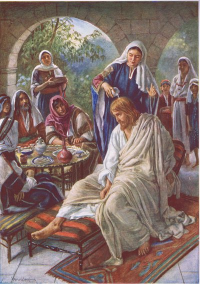 Mary Anointing Jesus (Illustration from Pictures That Teach The Crown Series, 1920) by Harold Copping