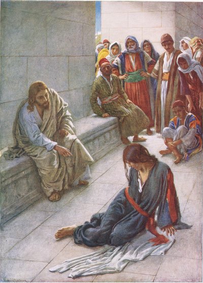 Neither do I condemn thee, illustration from Harold Copping Pictures: The Crown Series by Harold Copping