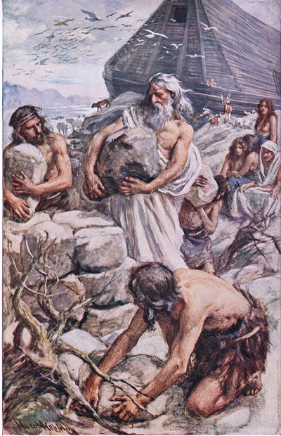 Noah Building His Altar (Illustration from Pictures That Teach The Crown Series, 1920) by Harold Copping