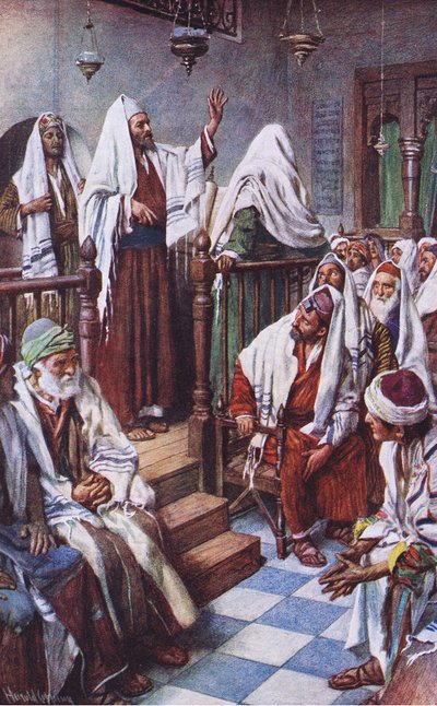 St Paul preaching in the synagogue at Antioch, illustration from Harold Copping Pictures: The Crown Series by Harold Copping