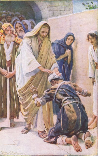 The healing of the leper, illustration from Harold Copping Pictures: The Crown Series, c.1920s by Harold Copping