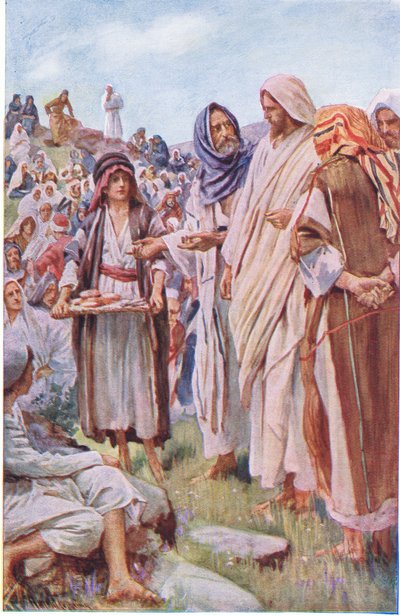 The loaves and the fishes, illustration from Harold Copping Pictures: The Crown Series, c.1920s by Harold Copping