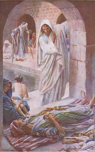 The pool of Bethesda, illustration from Harold Copping Pictures: The Crown Series by Harold Copping
