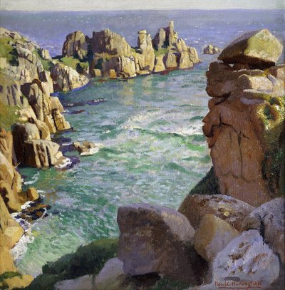 Logans Rock, Porthcurno Beach, Cornwall by Harold Harvey