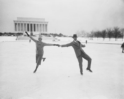 Couple Ice Skating at Tidal Basin, Washington DC, USA, January 1930 by Harris & Ewing