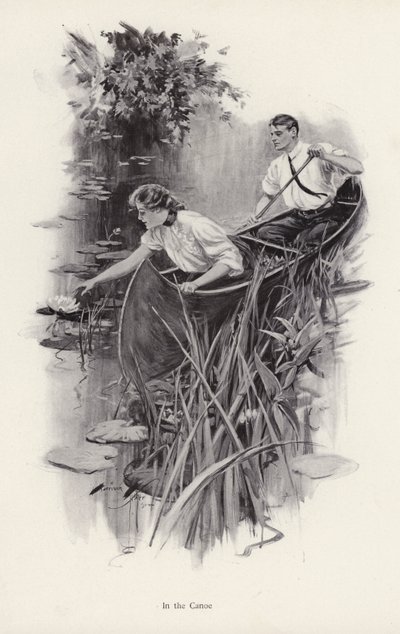 Man and woman in a canoe by Harrison Fisher