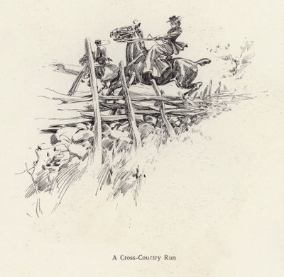Man and woman on horseback during a cross-country run by Harrison Fisher