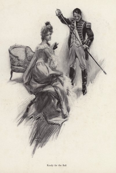 Man and woman preparing for a ball by Harrison Fisher