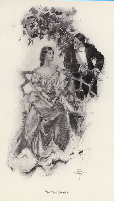 Man proposing marriage to a woman by Harrison Fisher