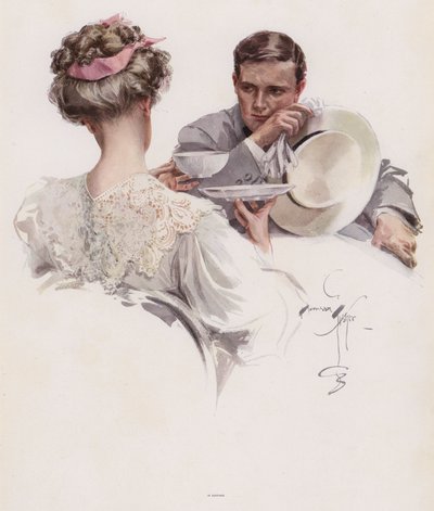 Man Waiting for a Woman to Confide a Secret to Him by Harrison Fisher