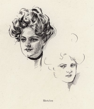 Pen sketches of a young woman by Harrison Fisher