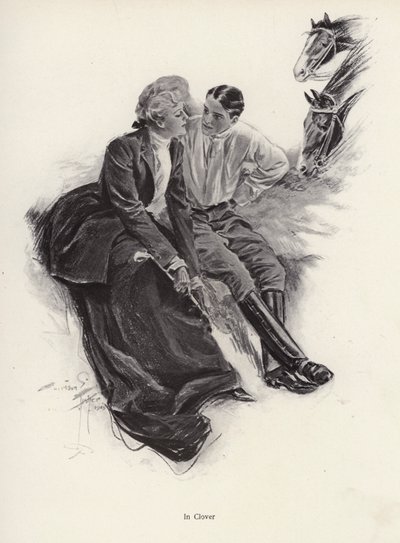 Romantic Couple Taking a Break During a Horse Ride by Harrison Fisher