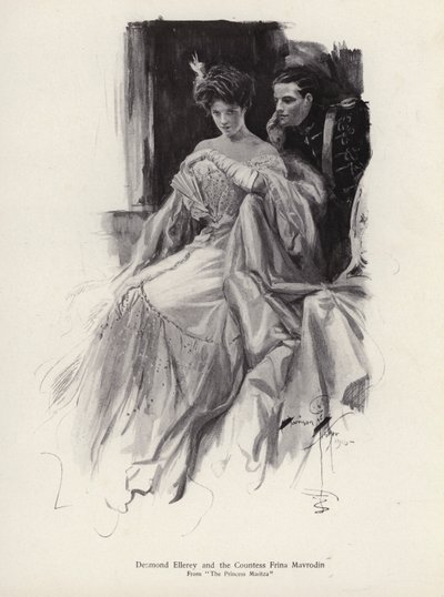 Two characters, Desmond Ellery and the Countess Frina Mavrodin from the novel, The Princess Moritza, by Percy Brebner by Harrison Fisher