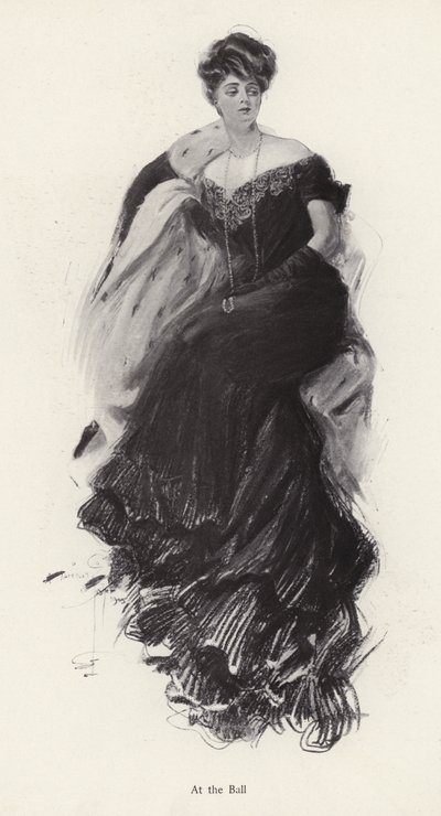 Woman in an evening gown at a ball by Harrison Fisher