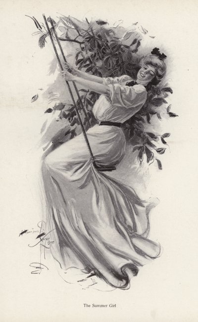 Young woman on a swing by Harrison Fisher