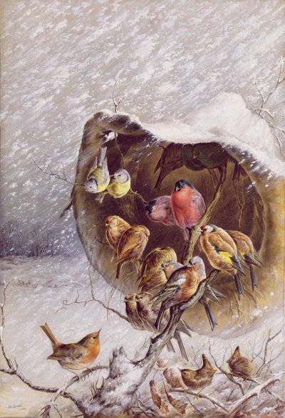 Sheltering from the snow storm, 1896 by Harry Bright
