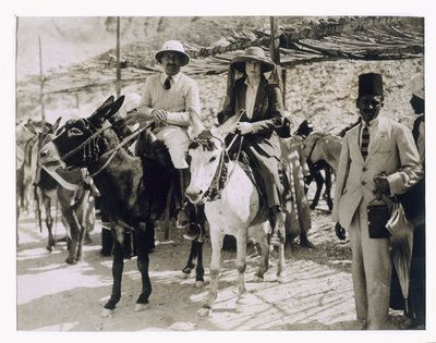 Lady Ribblesdale and Mr Stephen Vlasto arriving on donkeys at the Tomb of Tutankhamun, Valley of the Kings by Harry Burton