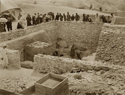 Lord Carnarvon, Lady Evelyn Herbert and Howard Carter at the Tomb of Tutankhamun, Valley of the Kings by Harry Burton