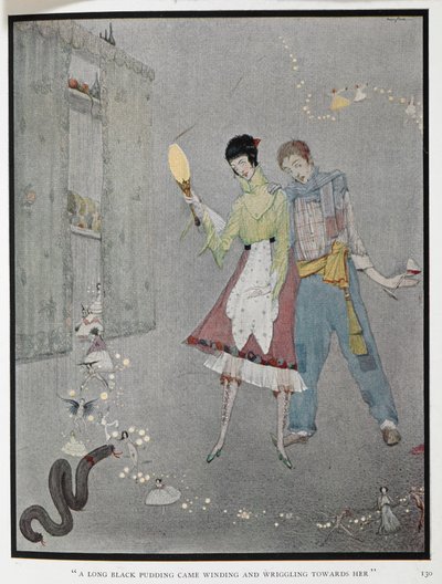 A long black pudding came winding and wriggling towards her. An illustration for the story, 