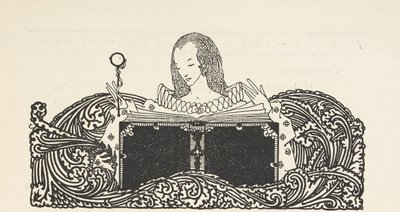 Illustration of a woman reading a book by Harry Clarke