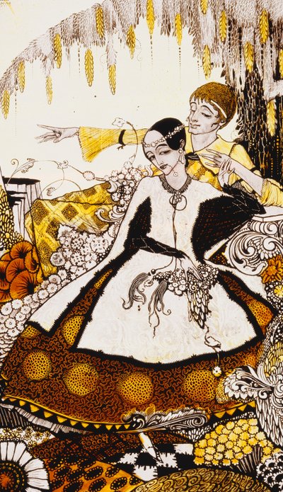 Seven dog-days we let pass, naming Queens in Glenmacnass. Queens, nine glass panels acided, stained and painted, Illustrating J.M. Synge