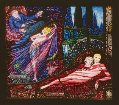 The Geneva Window depicting Mr Gilhooley by Liam OFlaherty and Deirdre by George Russell by Harry Clarke