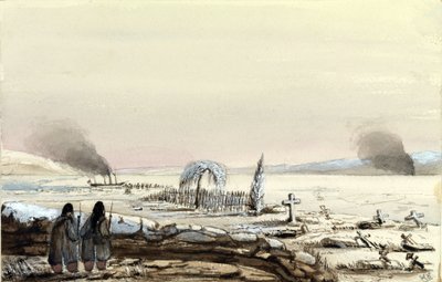The Cemetery in Kinburn (Ukraine, Russia) 1855. The HMS Tribune Cutting Off the Frozen Waters of the Dnieper. Painting by Vice Admiral Harry Edmund Edgell by Harry Edmond Edgell