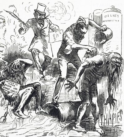 Cartoon Depicting the Thames and the Lea Rivers Being Attacked Because of Their Filthy Condition by Harry Furniss