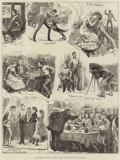 Home from the War, Tommy Atkins Revisits His Native Village by Harry Furniss