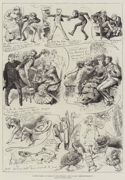 Master Tommy, at Home for the Holidays, goes in for Thought-Reading by Harry Furniss