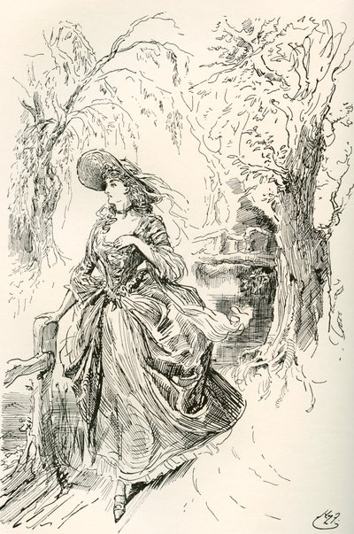 Miss Haredale. Illustration by Harry Furniss for the Charles Dickens novel Barnaby Rudge, from The Testimonial Edition, published 1910 by Harry Furniss