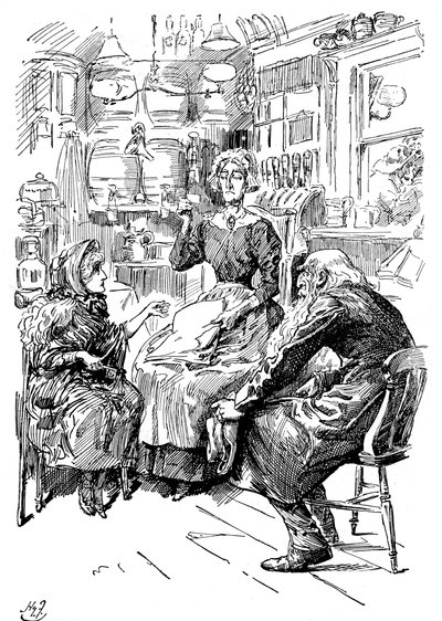 Mr Riah and Miss Wren at the Six Jolly Fellowship Porters, 1912 by Harry Furniss