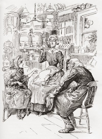Mr. Riah and Miss Wren at the Six Jolly Fellowship Porters by Harry Furniss