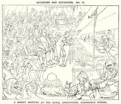 Punch cartoon: A Merry Meeting at the Royal Institution, Albemarle Street, London by Harry Furniss