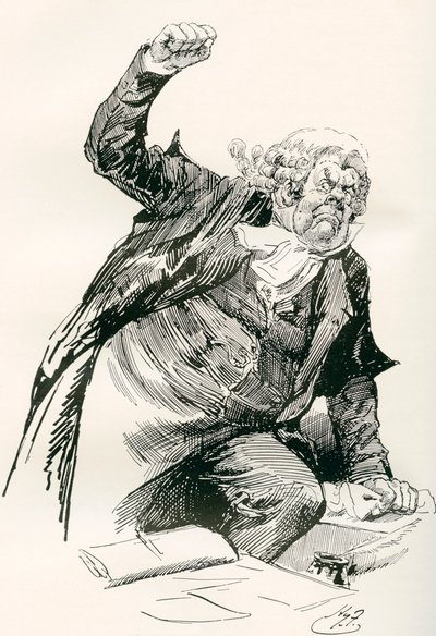 Sergeant Buzfuz. Illustration by Harry Furniss for the Charles Dickens Novel The Pickwick Papers, from The Testimonial Edition, Published 1910. by Harry Furniss