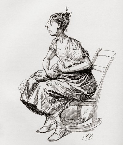 Tilly Slowboy. Illustration by Harry Furniss for the short story The Cricket on the Hearth from The Christmas Books by Charles Dickens, published in The Testimonial Edition of 1910 by Harry Furniss