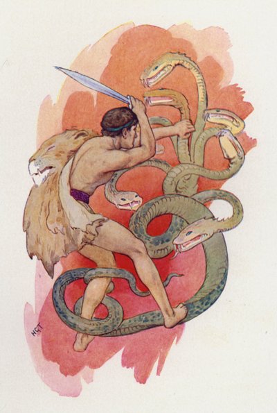 Hercules and the seven-headed serpent by Harry George Theaker