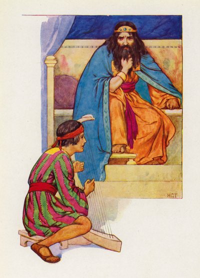 King Saul would tell David to play on the harp by Harry George Theaker