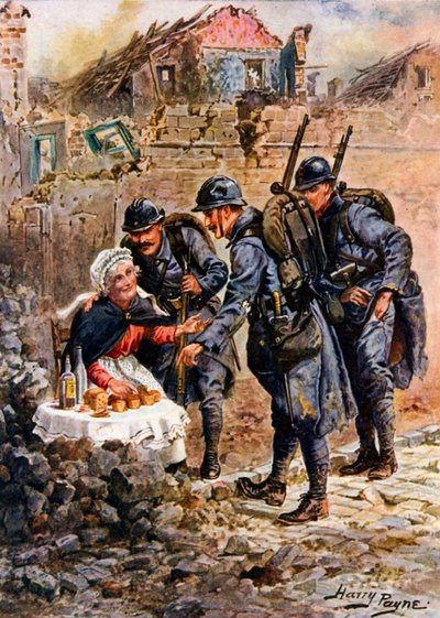An Old Woman Selling Cakes Amid the Falling Houses of Verdun by Harry Payne