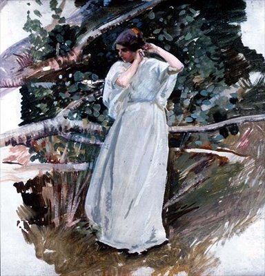 Young Woman in a Long White Dress by Harry Watson