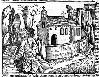 A Pilgrim Stops in a Monastery During His Journey After Hartmann Schedel